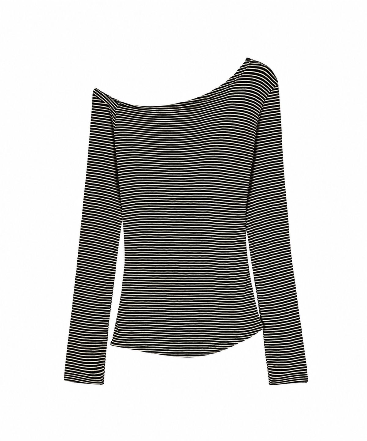 닉앤니콜(NICK&NICOLE) STRIPE DRAPE NECK TOP_BLACK