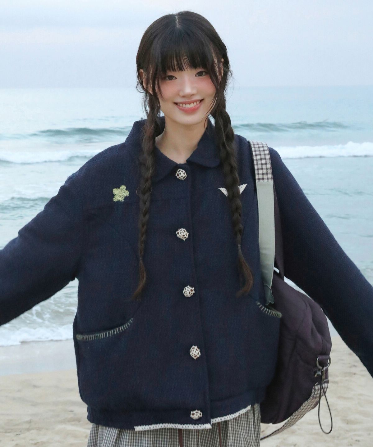 루나키후(RuNaKi'Hu') WXJ055 이토요리 트위드 퀼팅 블루종 (NAVY)