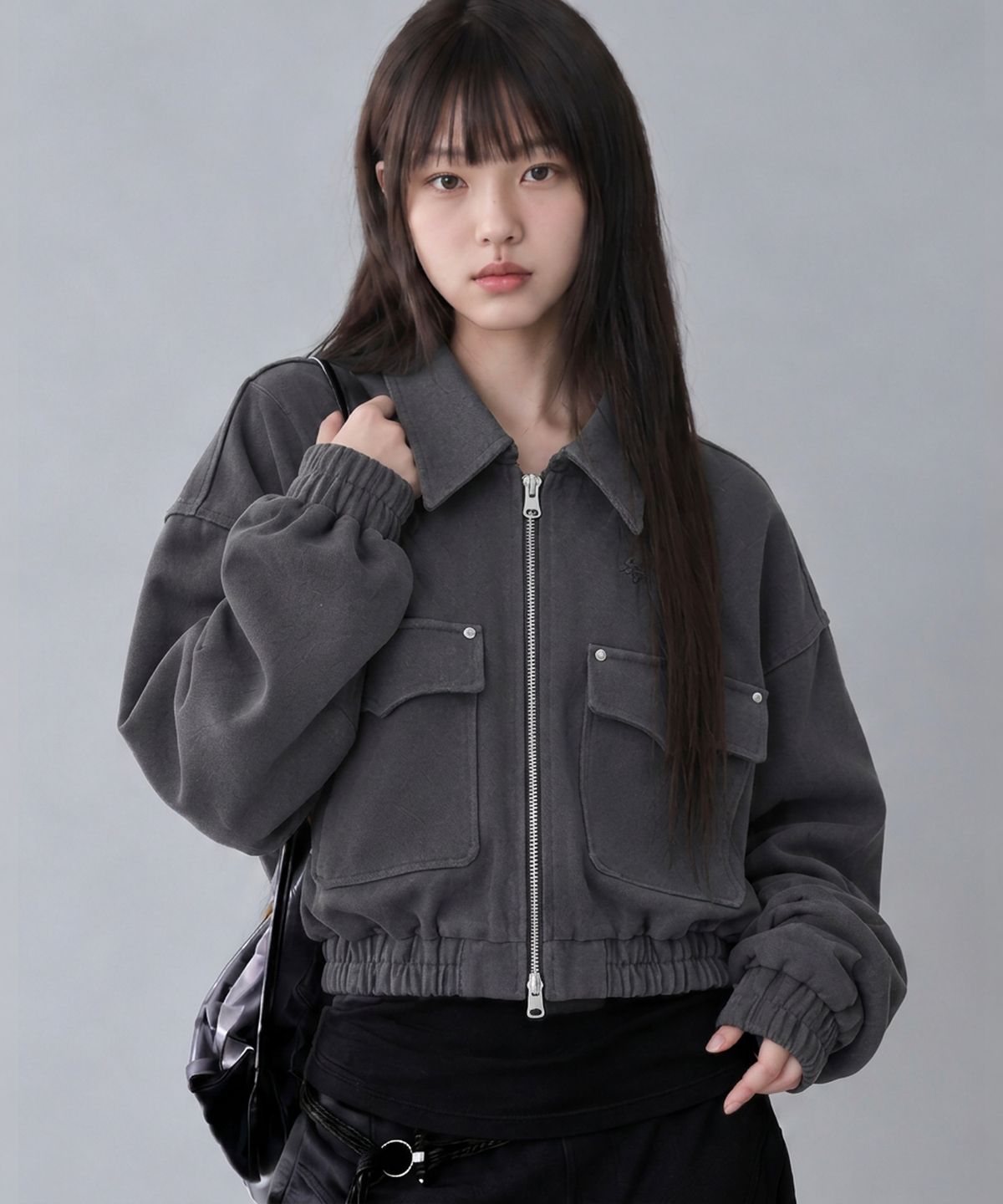 다미쉬(DAMISH) 카치오닉 워시드 배트윙 크롭자켓_그레이