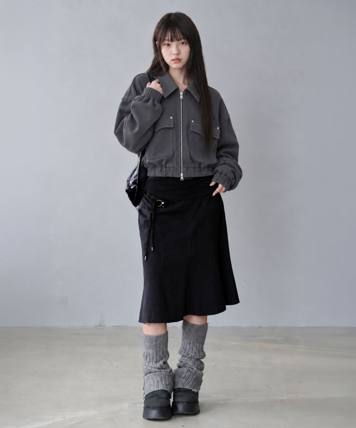 다미쉬(DAMISH) 카치오닉 워시드 배트윙 크롭자켓_그레이