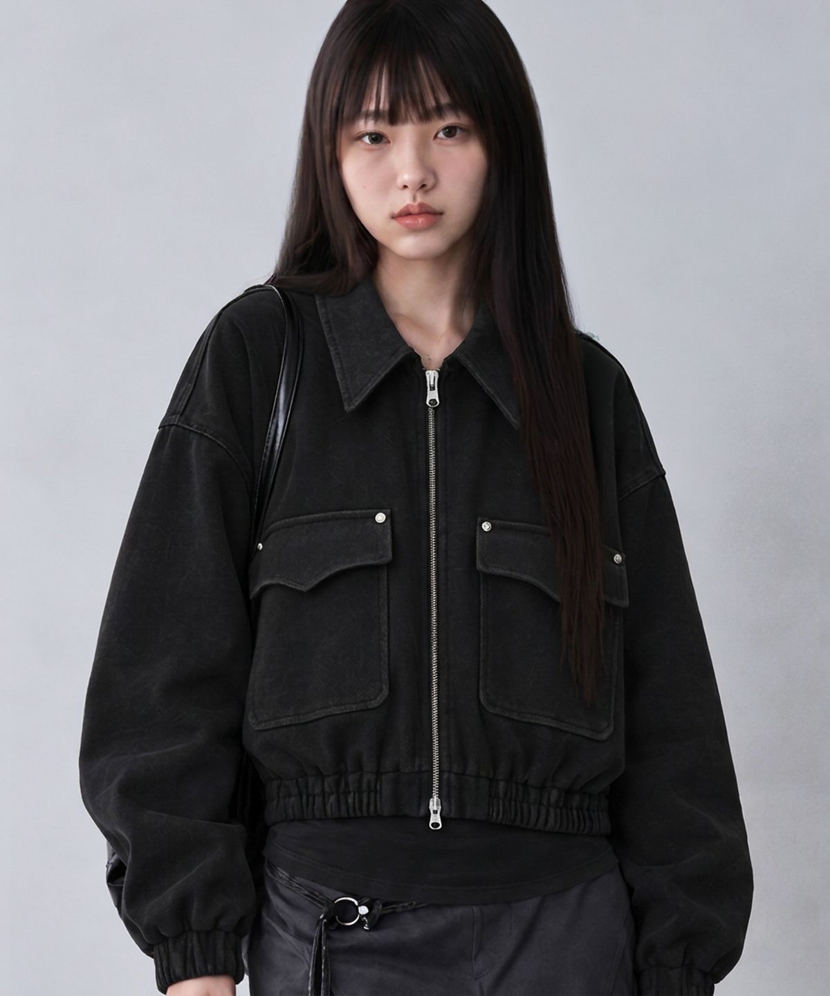 다미쉬(DAMISH) 카치오닉 워시드 배트윙 크롭자켓_블랙