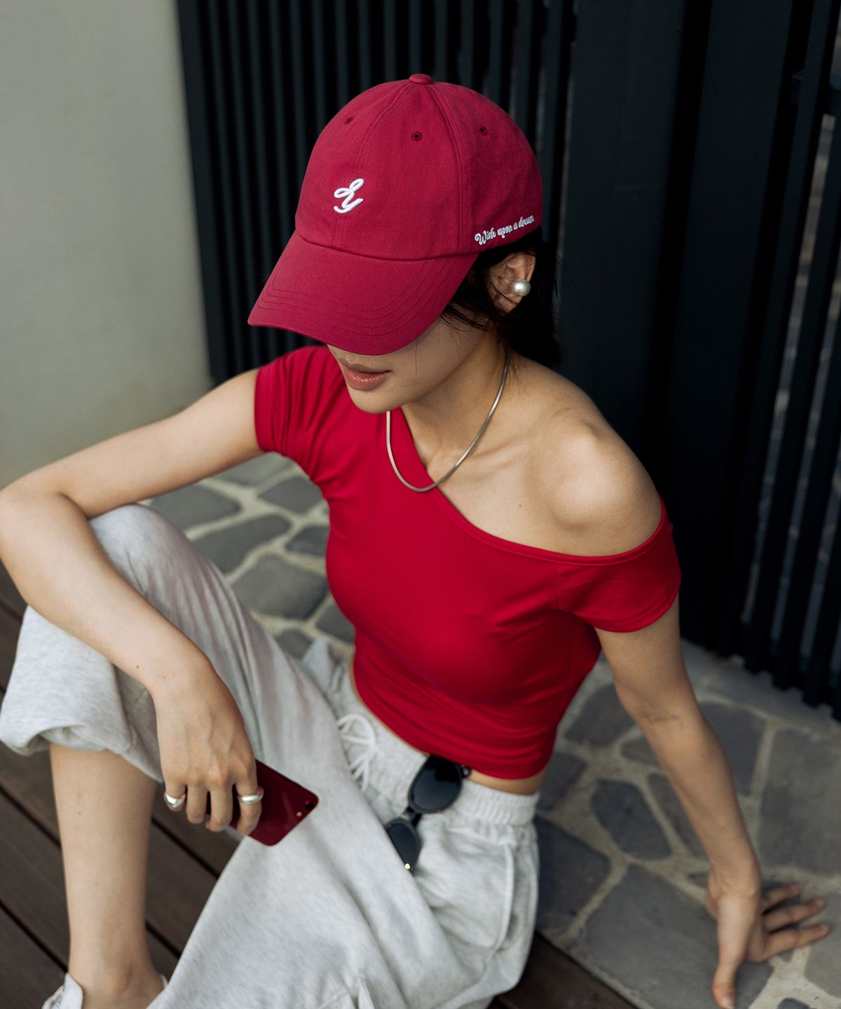 지니영(JEENYYOUNG) JNY 스몰로고 코튼 볼캡 오버핏 남녀공용 데일리 캡모자 레드 ver01