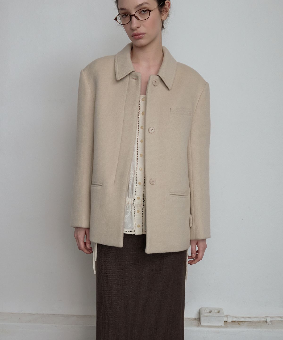 엘무드 우먼(LMOOD WOMEN) ARNO Wool Half Coat Almond Cream