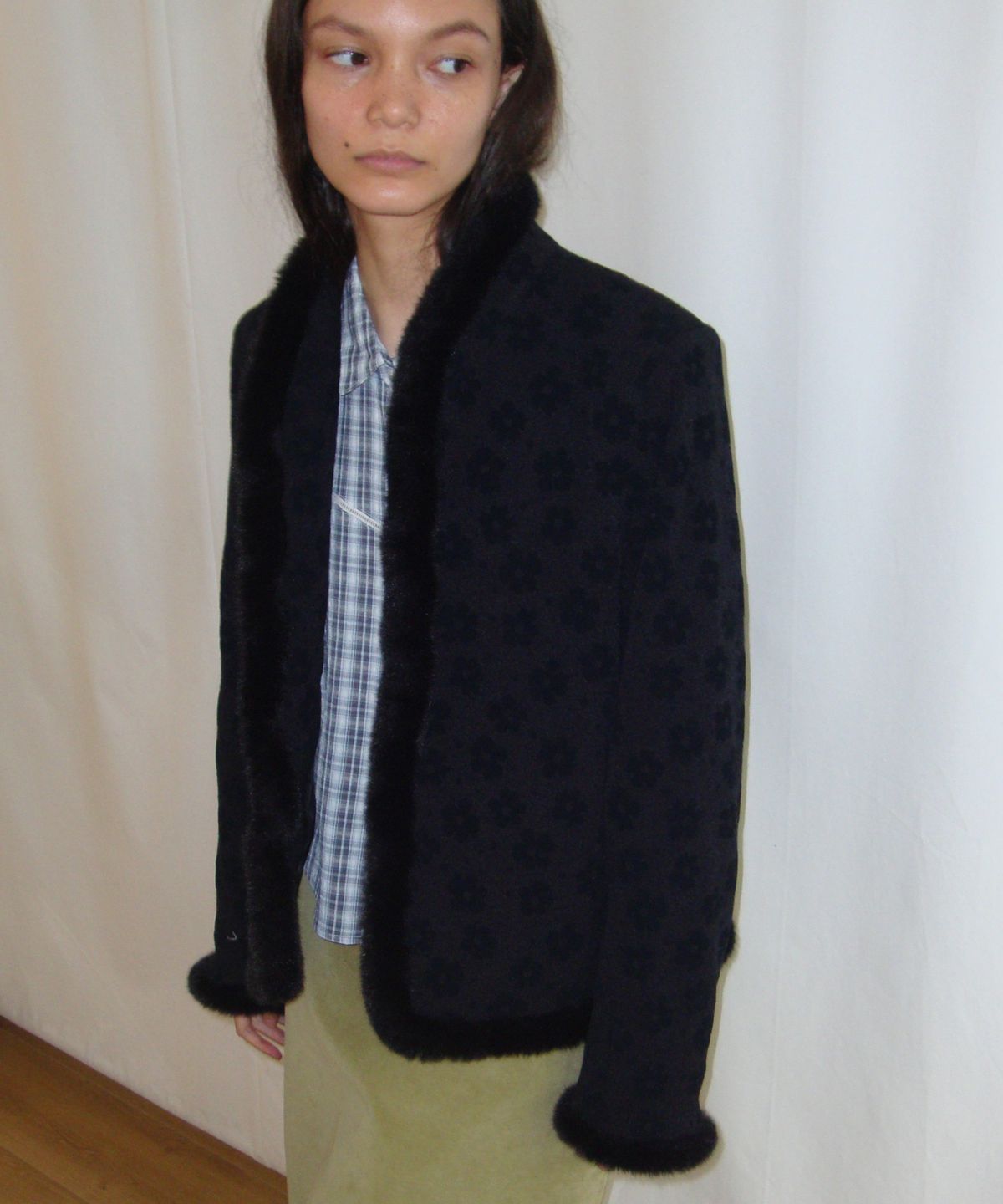 엘무드 우먼(LMOOD WOMEN) KIKO Fur-Trim Vintage Knit Jacket Black