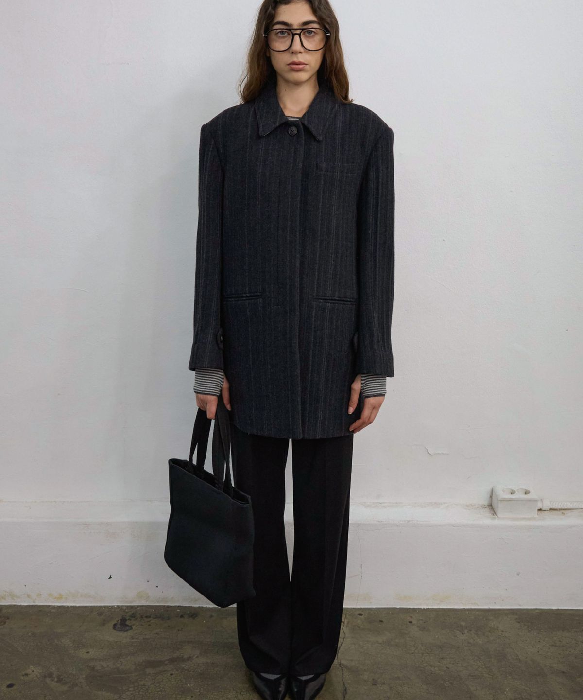 엘무드 우먼(LMOOD WOMEN) SAPIENS Wool Vertical Single Coat Black