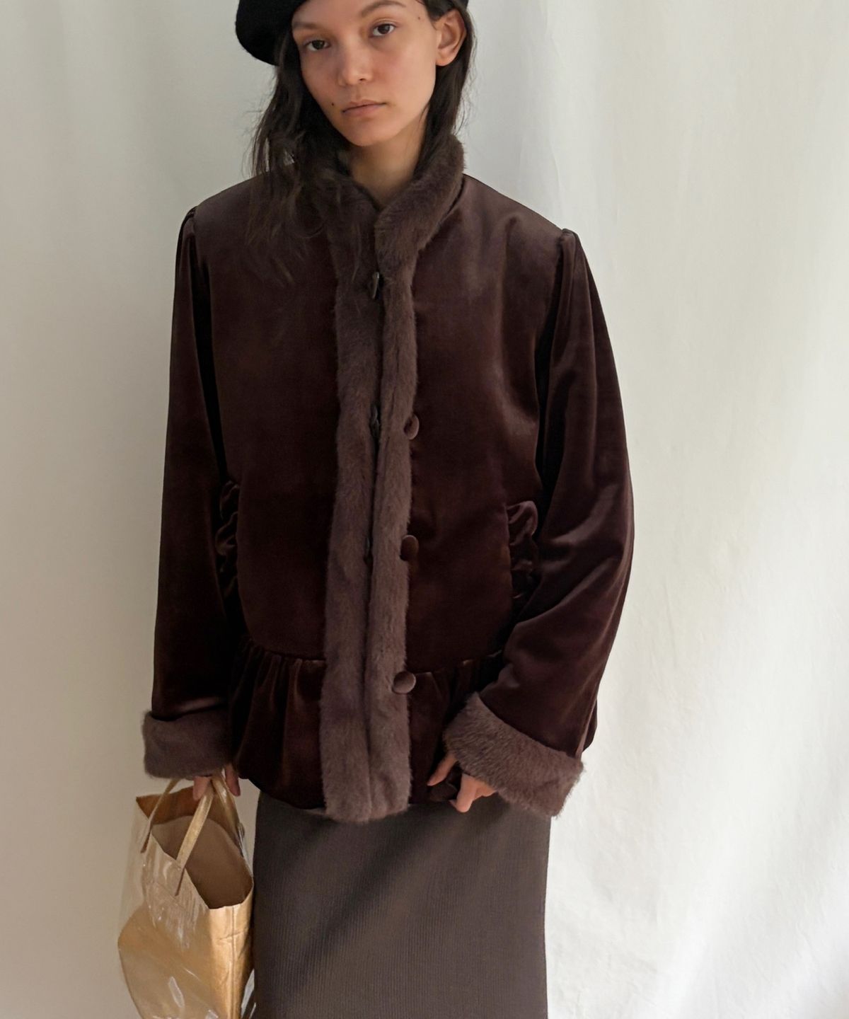 엘무드 우먼(LMOOD WOMEN) THEODORA Velvet & Fur Reversible Coat Brown