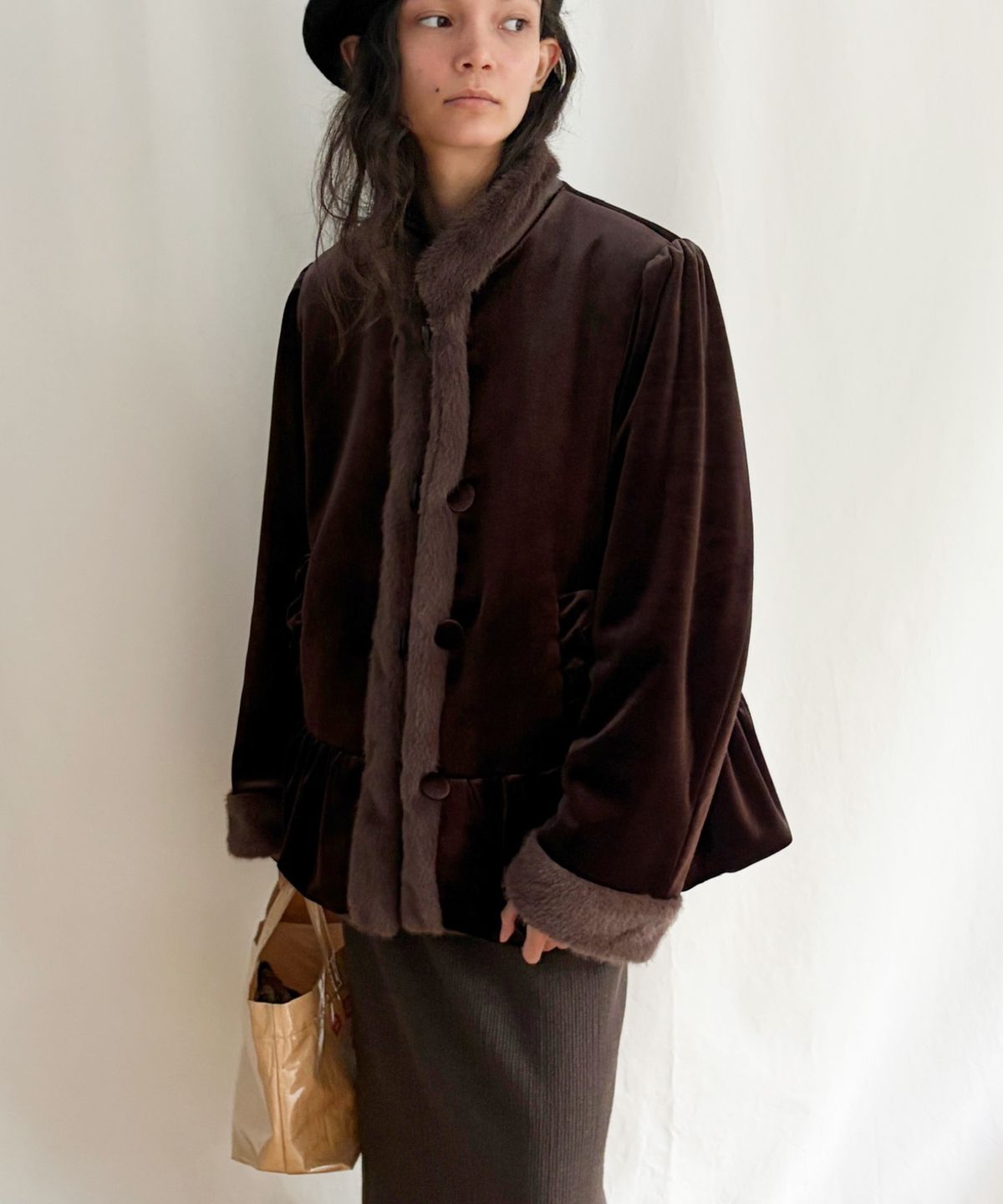 엘무드 우먼(LMOOD WOMEN) THEODORA Velvet & Fur Reversible Coat Brown