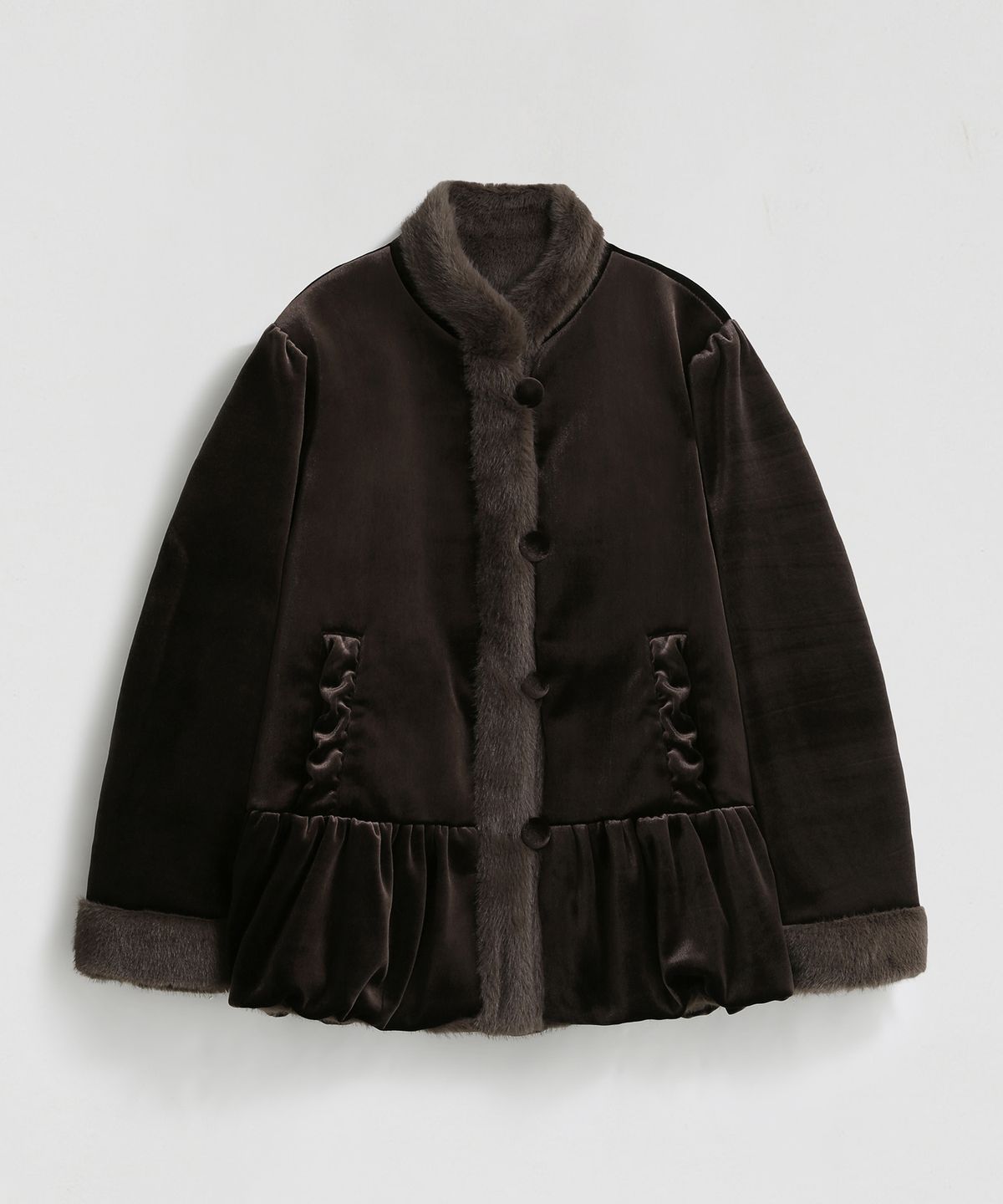 엘무드 우먼(LMOOD WOMEN) THEODORA Velvet & Fur Reversible Coat Brown