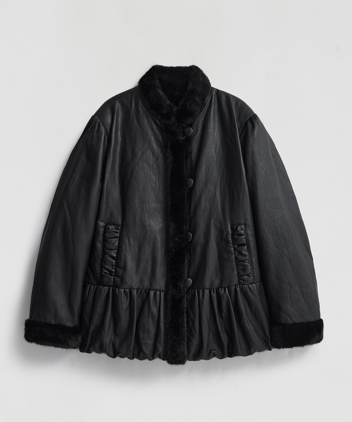 엘무드 우먼(LMOOD WOMEN) THEODORA Leather & Fur Reversible Coat Black