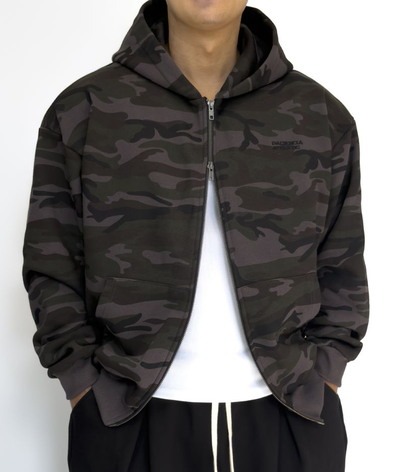 카모 밀리터리 후드집업 오버핏 기모 DARK MILITARY