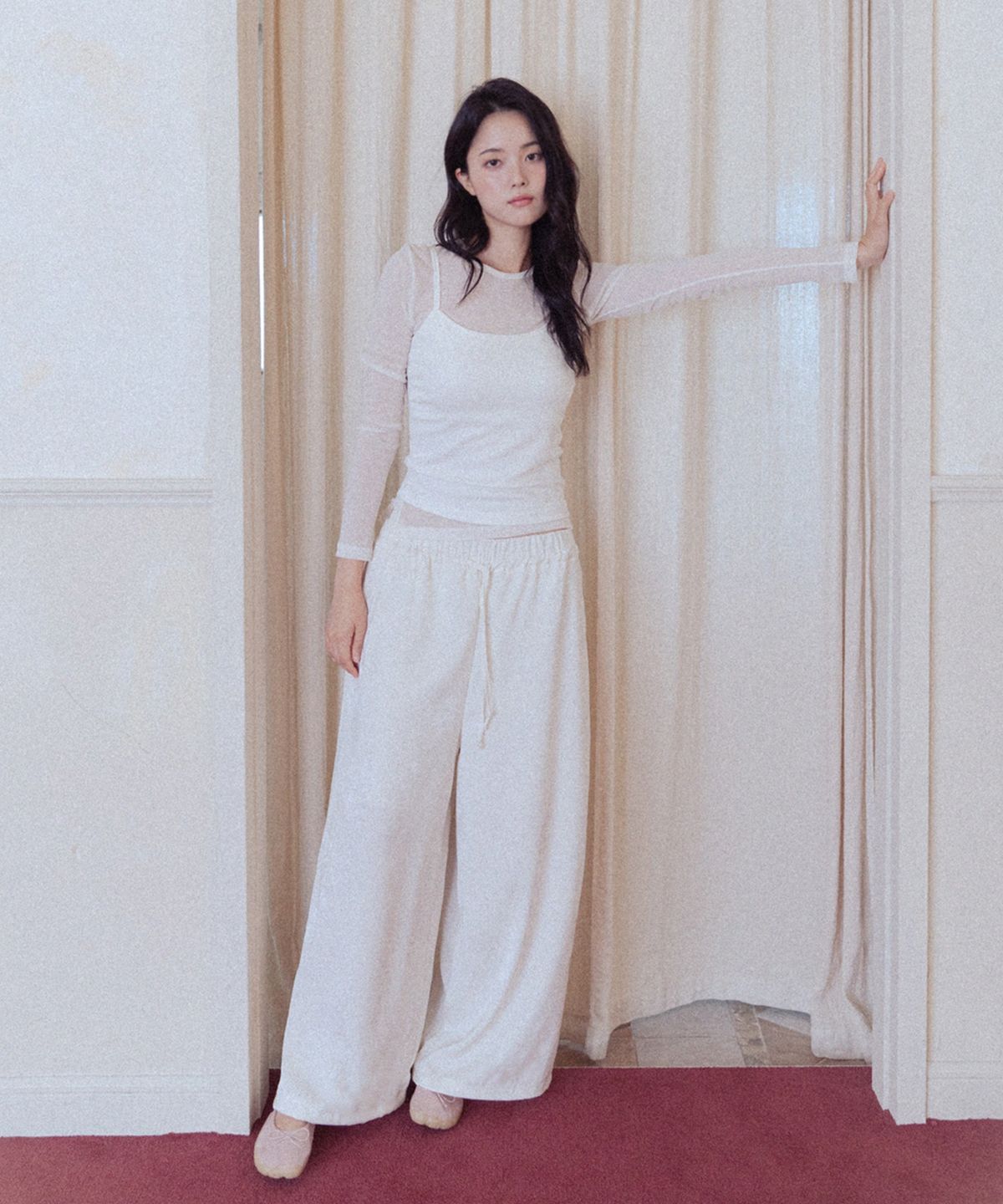 모로아(MOROA) Silky Banding Pants-Cream