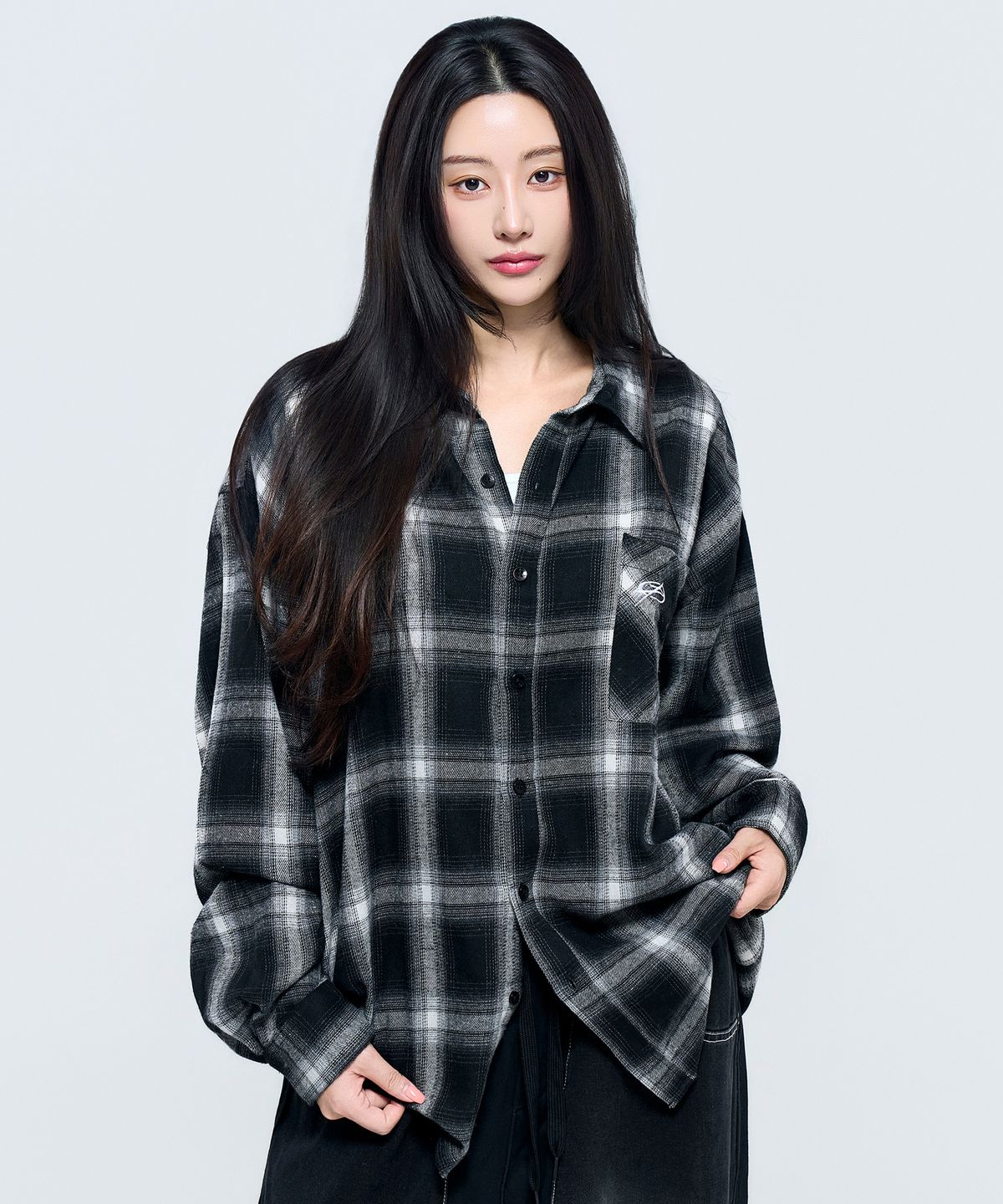 피지컬가먼츠(PHYSICAL GARMENTS) P2620 코지 오버핏 체크 셔츠 [블랙]
