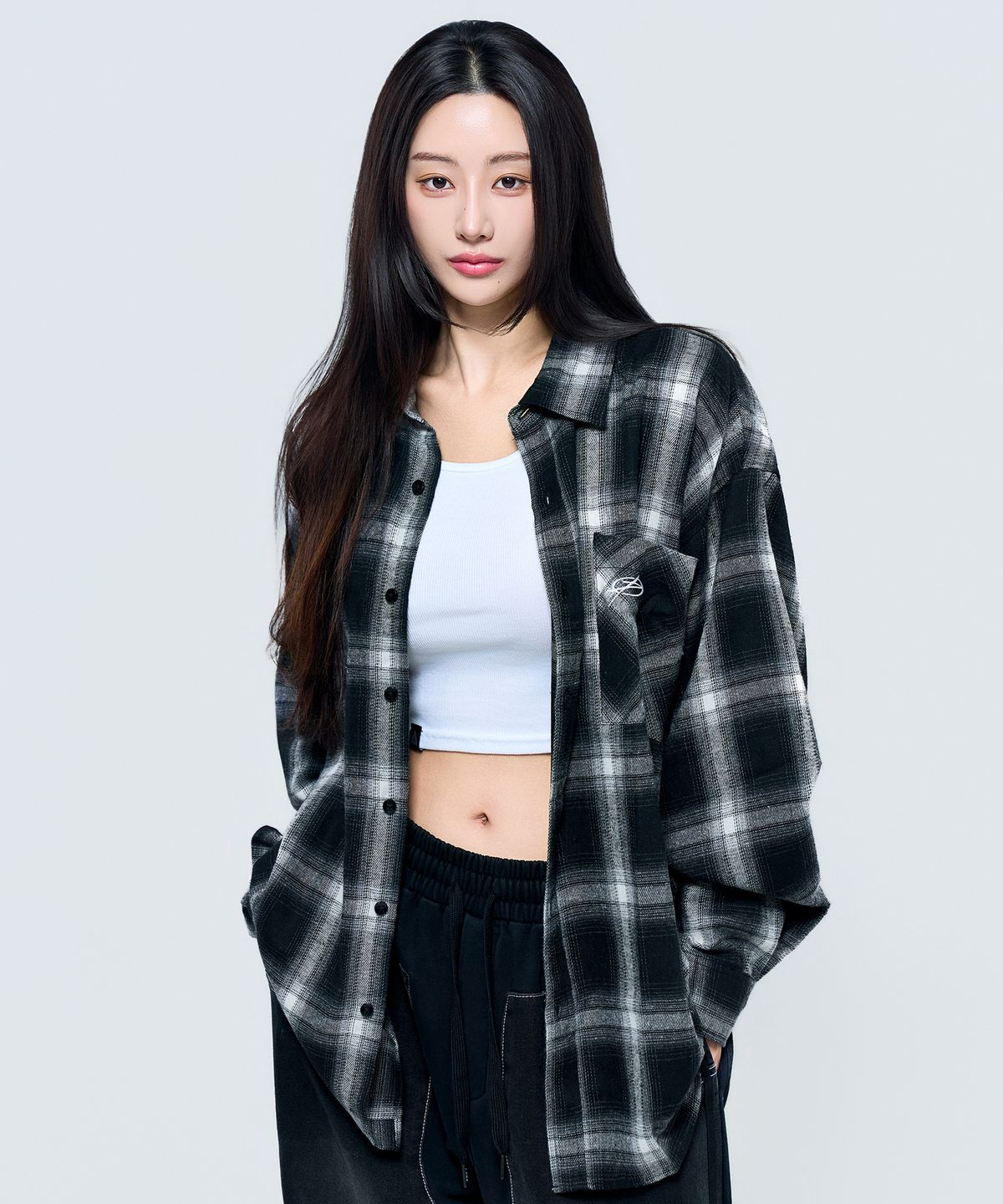 피지컬가먼츠(PHYSICAL GARMENTS) P2620 코지 오버핏 체크 셔츠 [블랙]