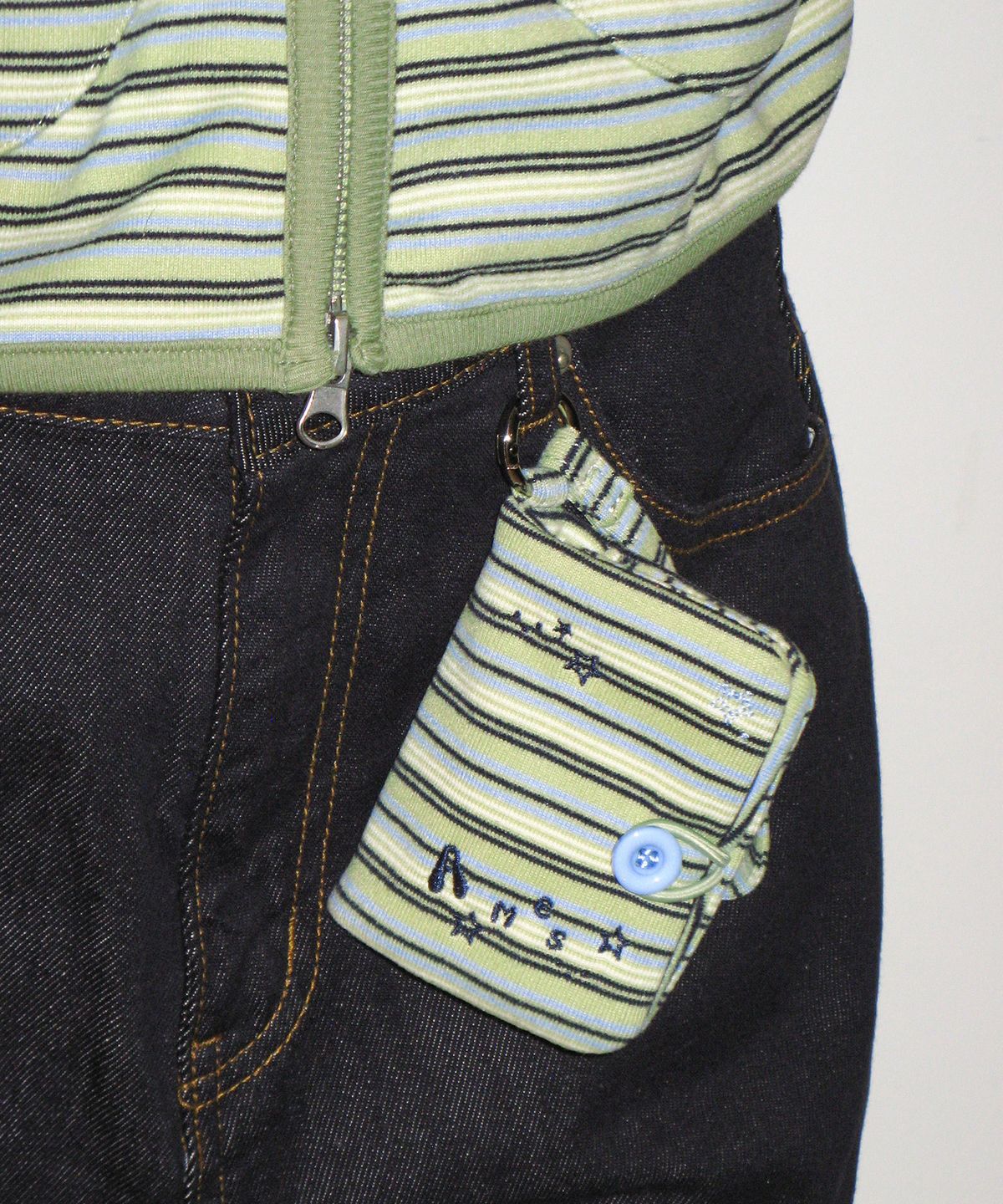 아메스 월드와이드(AMES-WORLDWIDE) STRIPE BUTTON CARD WALLET GREEN