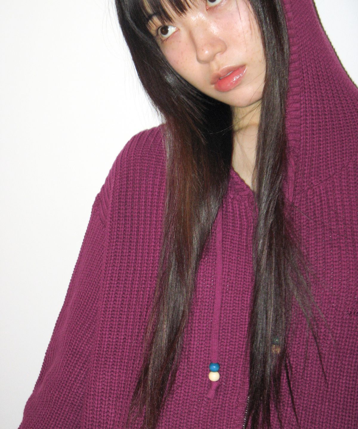 아메스 월드와이드(AMES-WORLDWIDE) BEADS KNIT HOODIE ZIP-UP PURPLE