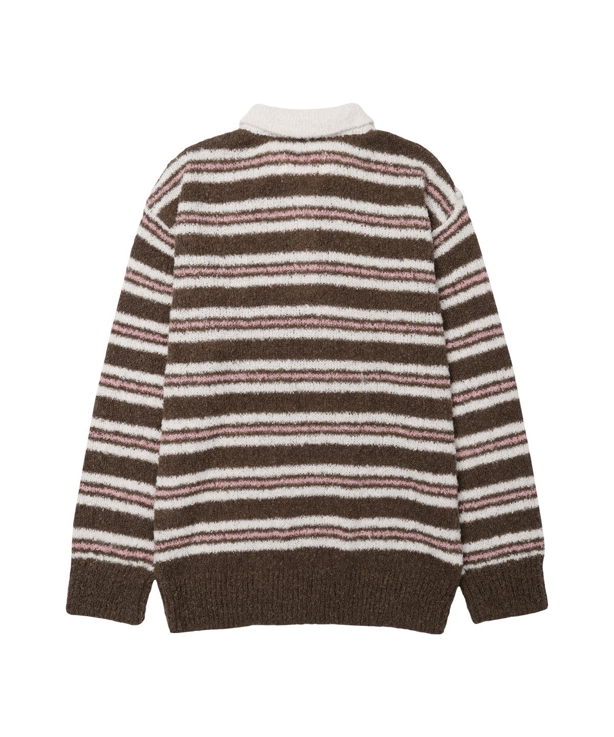 아메스 월드와이드(AMES-WORLDWIDE) BUTTON COLLAR STRIPE KNIT BROWN