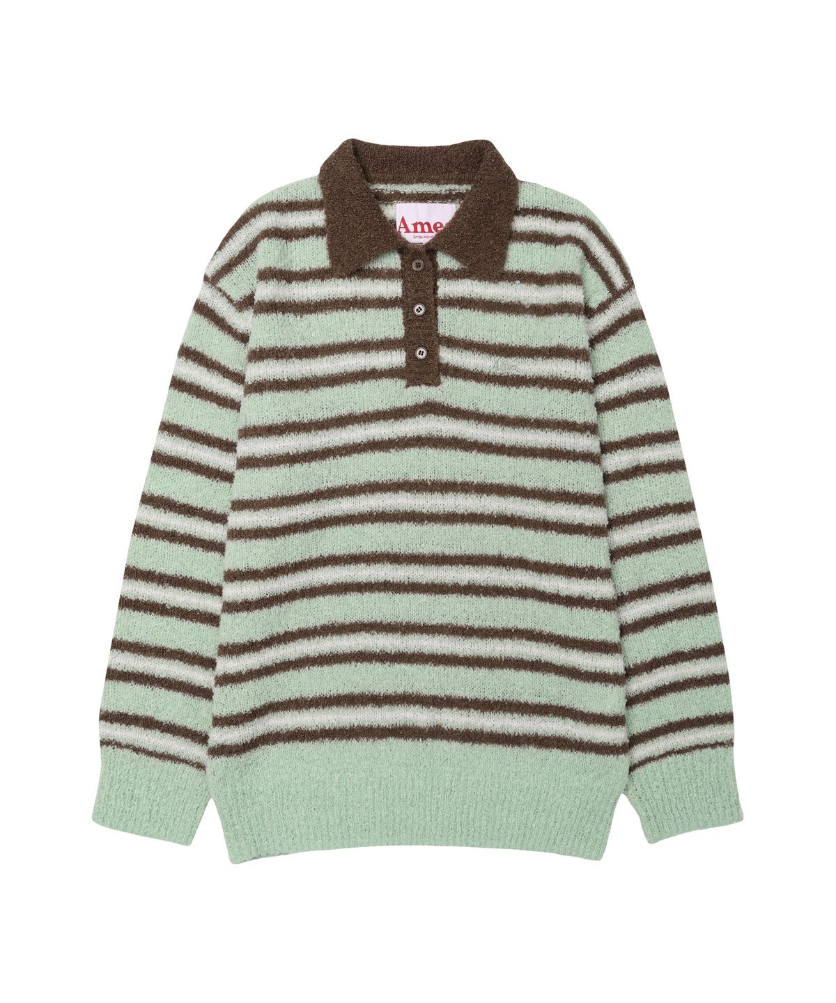 아메스 월드와이드(AMES-WORLDWIDE) BUTTON COLLAR STRIPE KNIT MINT