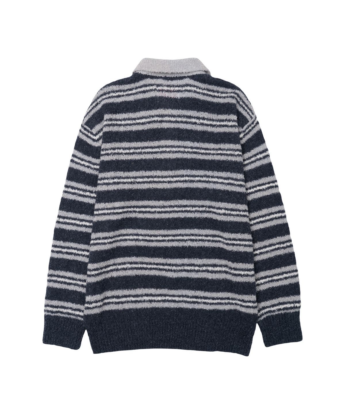 아메스 월드와이드(AMES-WORLDWIDE) BUTTON COLLAR STRIPE KNIT NAVY