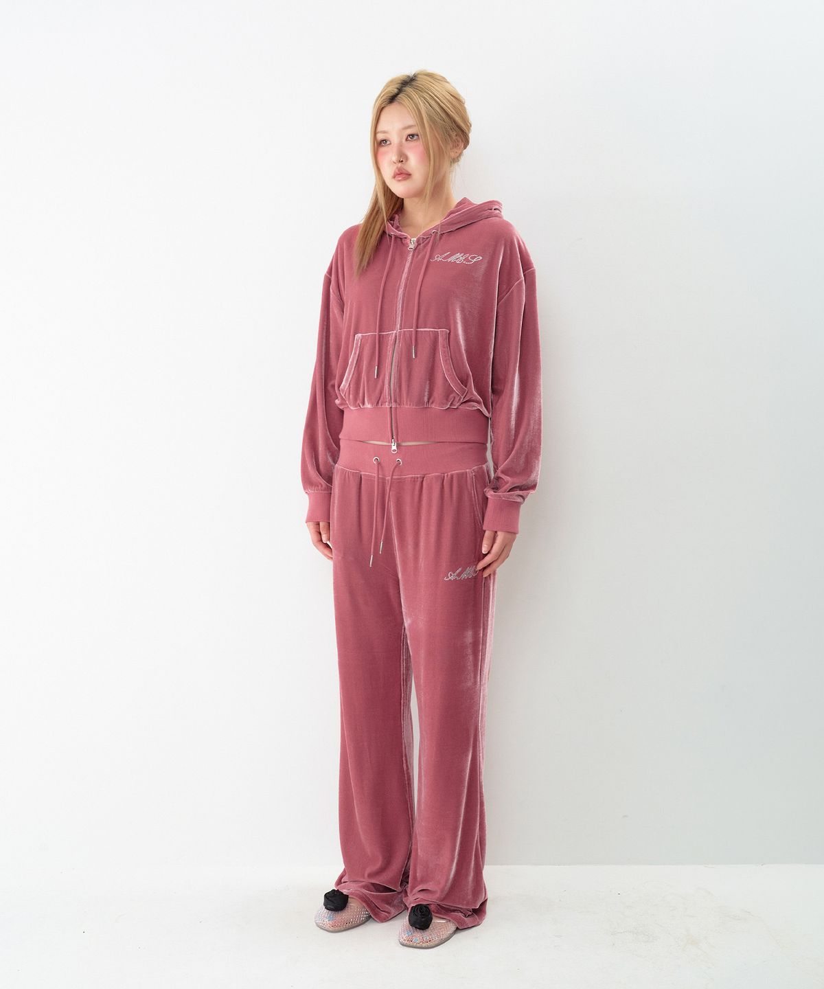 아메스 월드와이드(AMES-WORLDWIDE) HOTFIX VELOUR PANTS PINK