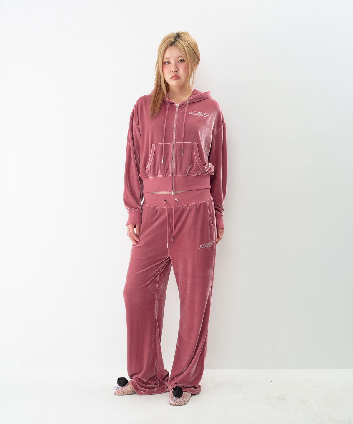 아메스 월드와이드(AMES-WORLDWIDE) HOTFIX VELOUR PANTS PINK