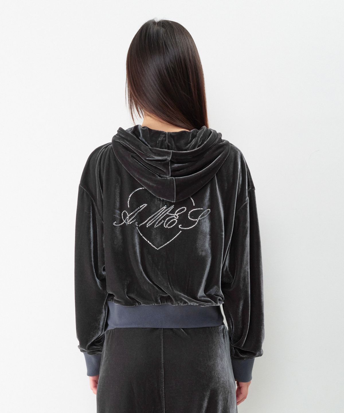 아메스 월드와이드(AMES-WORLDWIDE) HOTFIX VELOUR HOODIE ZIP-UP CHARCOAL