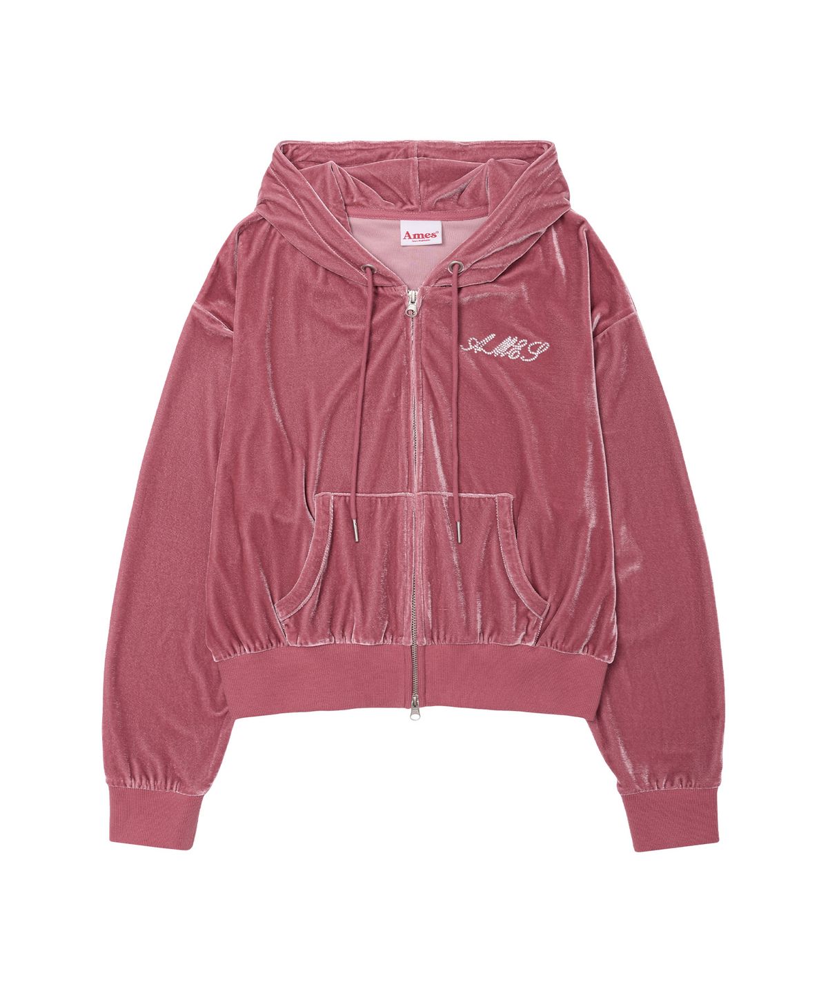 아메스 월드와이드(AMES-WORLDWIDE) HOTFIX VELOUR HOODIE ZIP-UP PINK