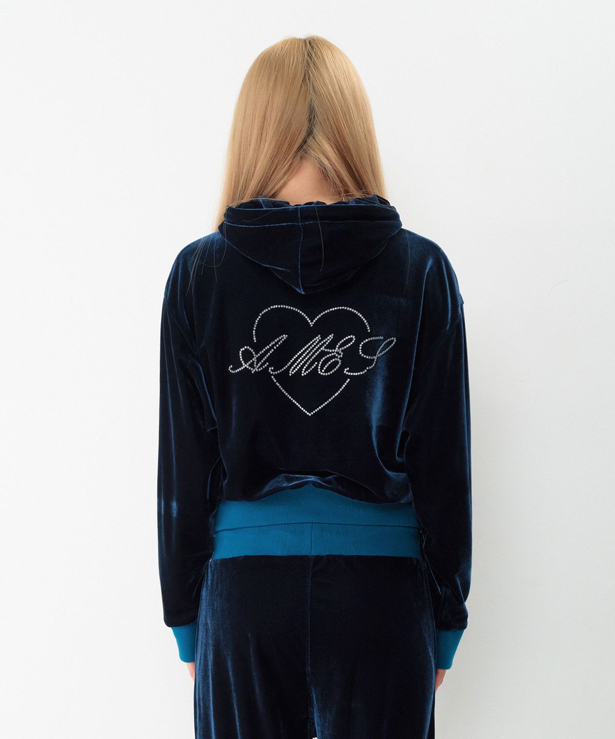 아메스 월드와이드(AMES-WORLDWIDE) HOTFIX VELOUR HOODIE ZIP-UP BLUE