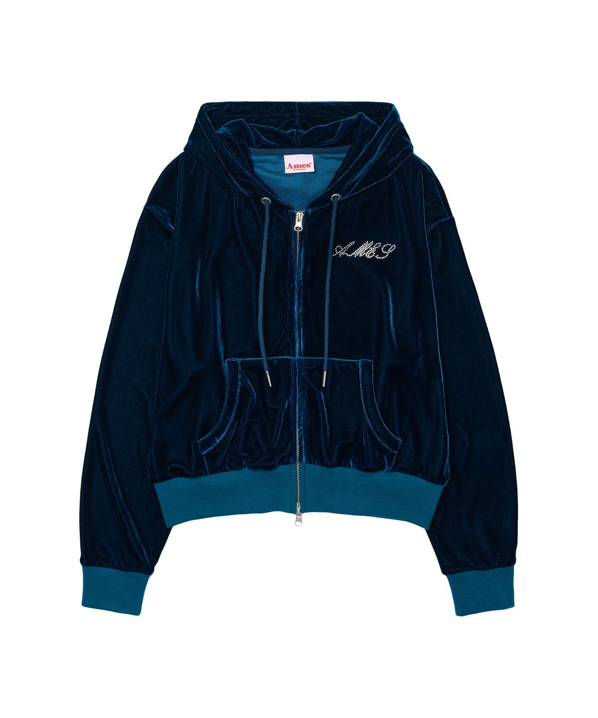 아메스 월드와이드(AMES-WORLDWIDE) HOTFIX VELOUR HOODIE ZIP-UP BLUE