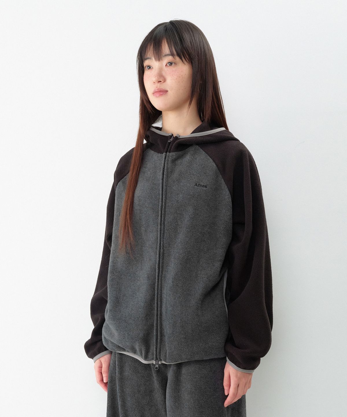 아메스 월드와이드(AMES-WORLDWIDE) POLAR FLEECE RAGLAN HOODIE ZIP-UP CHARCOAL