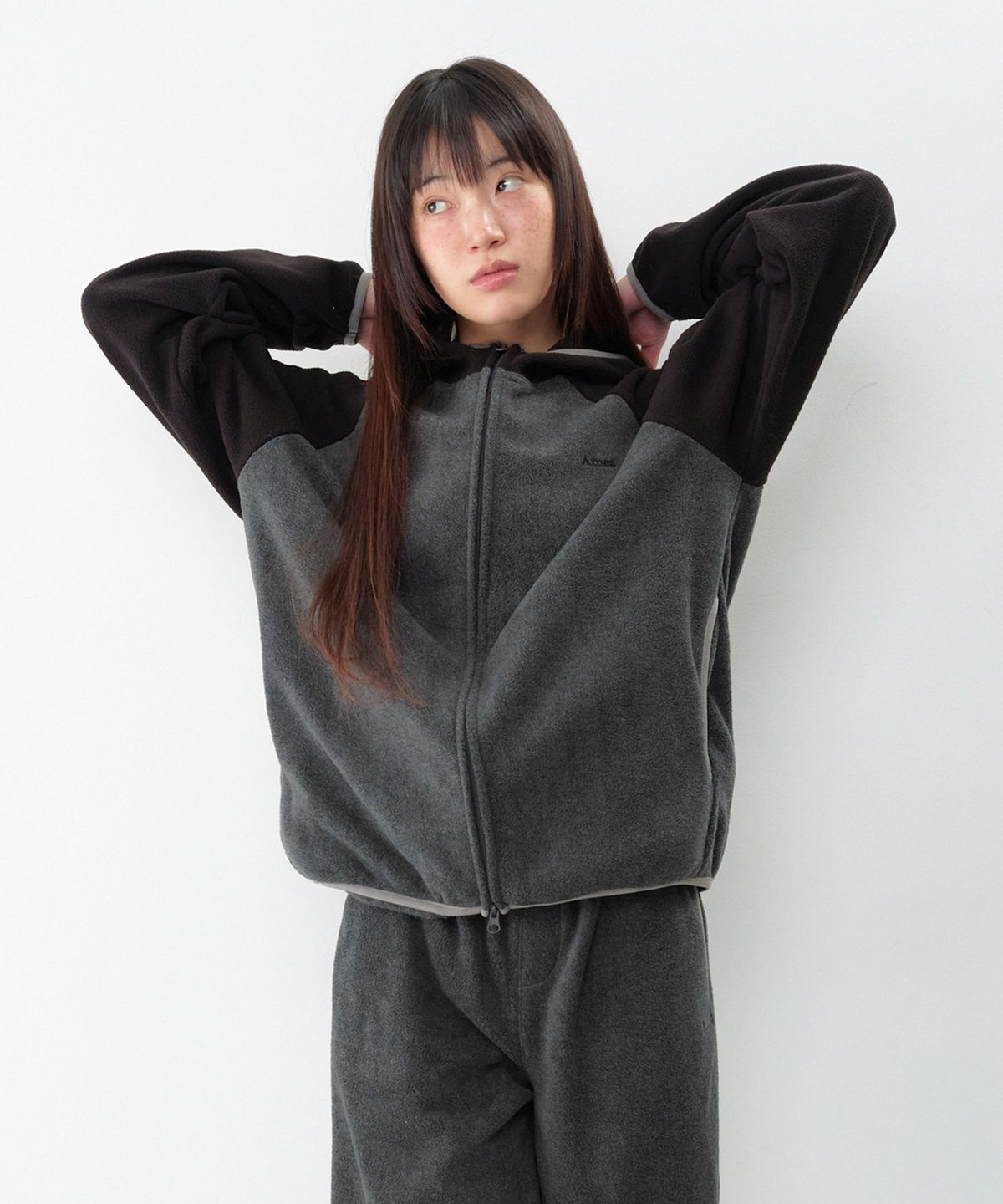 아메스 월드와이드(AMES-WORLDWIDE) POLAR FLEECE RAGLAN HOODIE ZIP-UP CHARCOAL