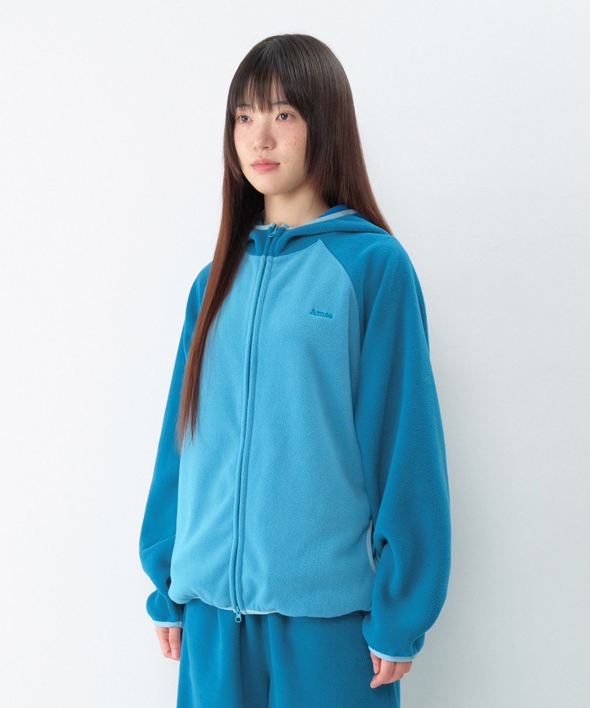 아메스 월드와이드(AMES-WORLDWIDE) POLAR FLEECE RAGLAN HOODIE ZIP-UP BLUE