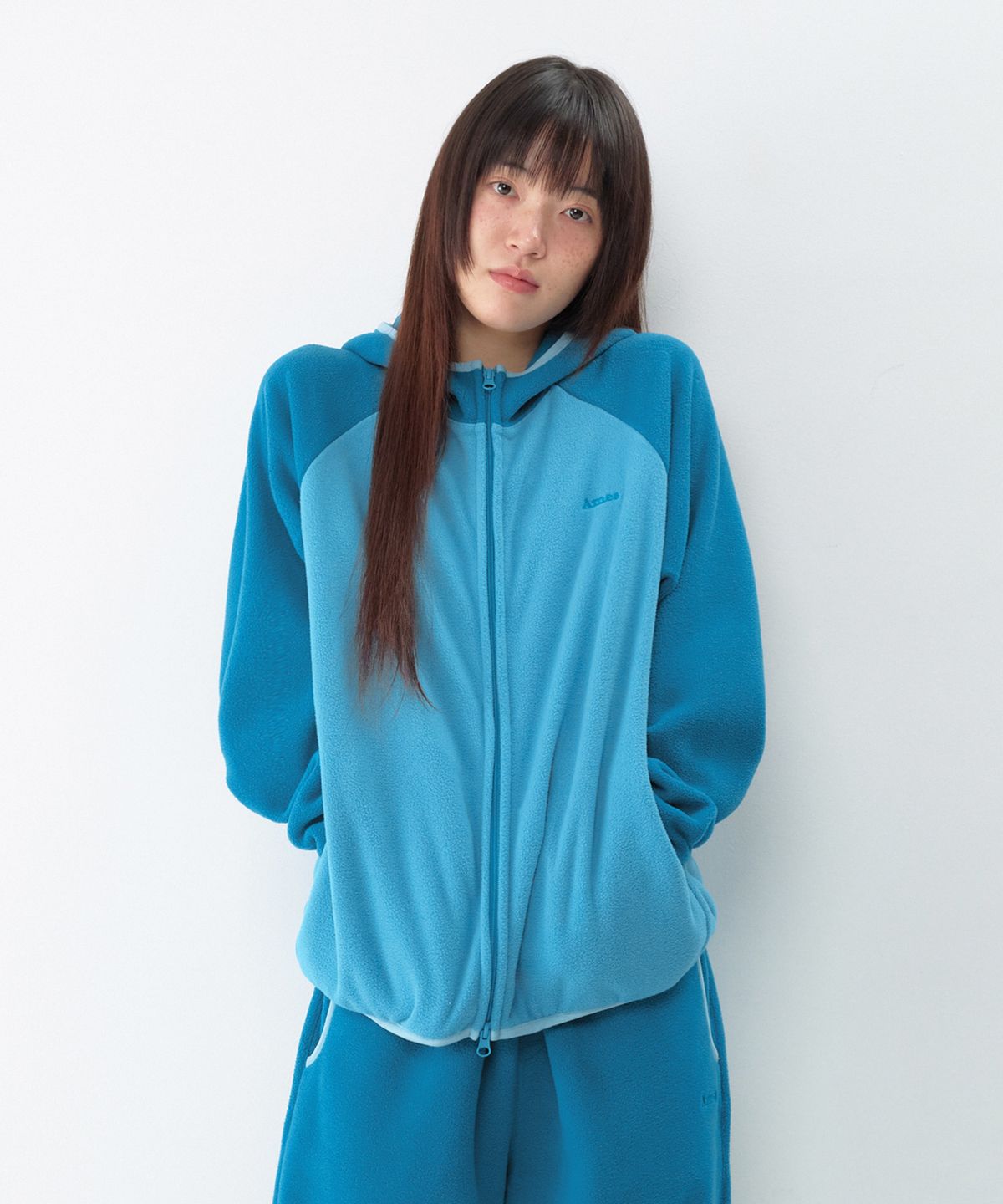 아메스 월드와이드(AMES-WORLDWIDE) POLAR FLEECE RAGLAN HOODIE ZIP-UP BLUE