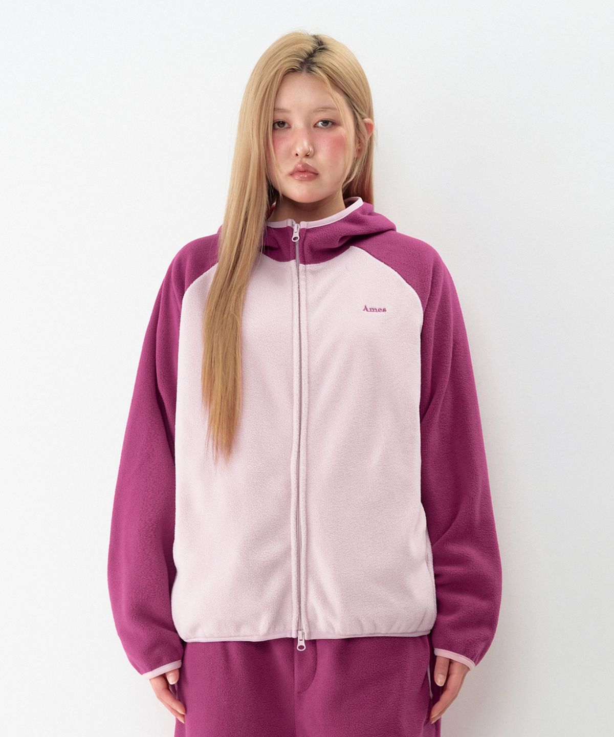아메스 월드와이드(AMES-WORLDWIDE) POLAR FLEECE RAGLAN HOODIE ZIP-UP PINK