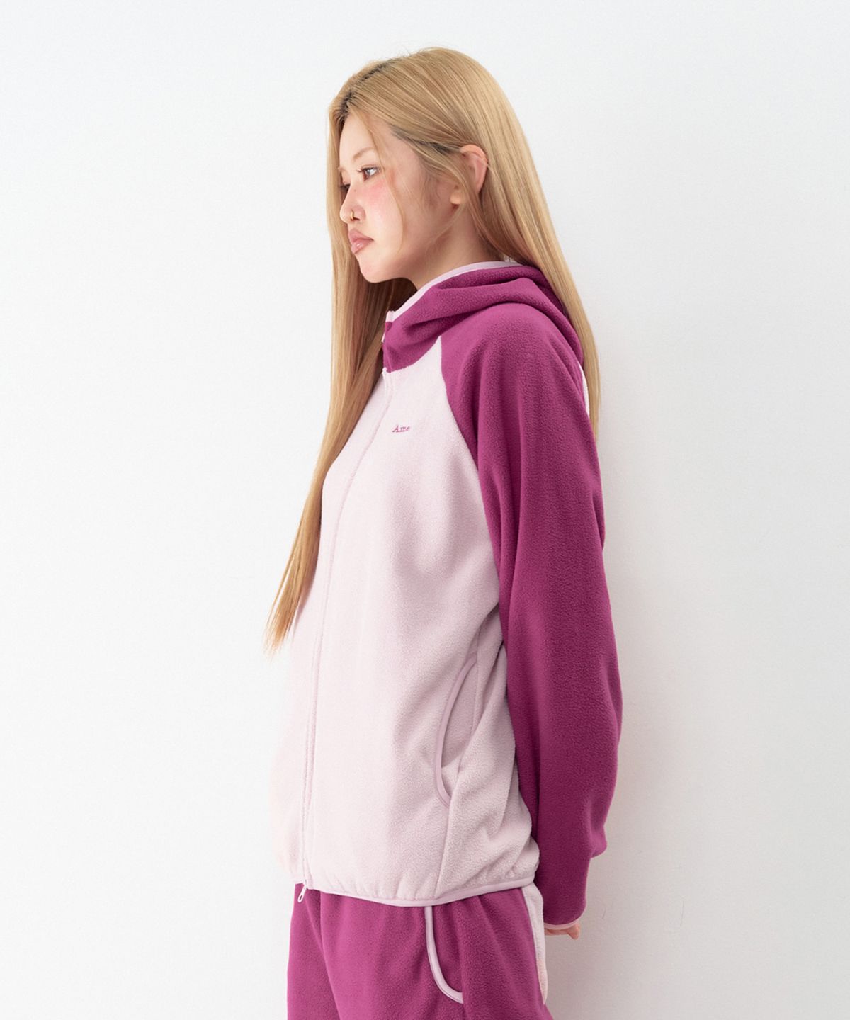 아메스 월드와이드(AMES-WORLDWIDE) POLAR FLEECE RAGLAN HOODIE ZIP-UP PINK