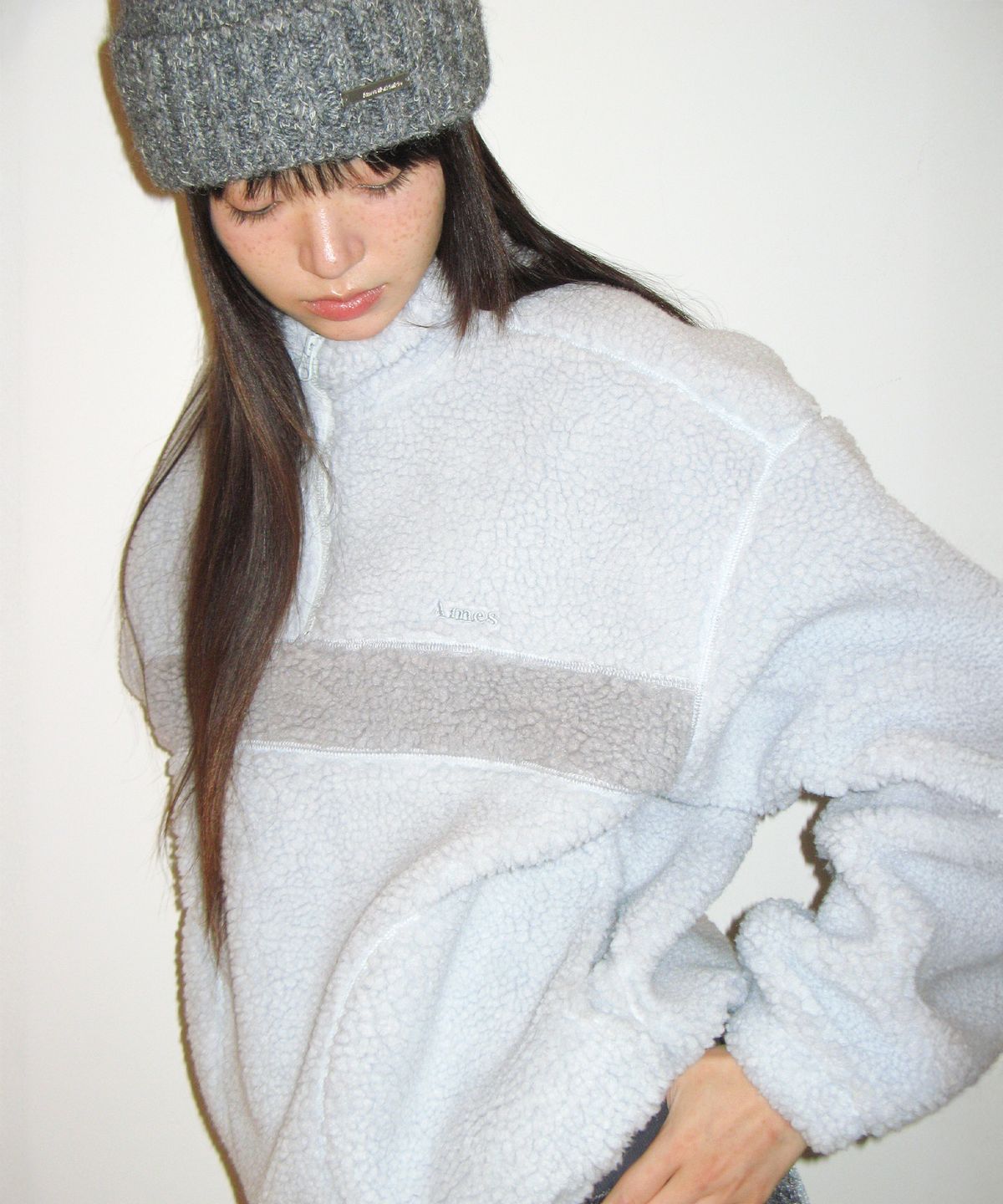 아메스 월드와이드(AMES-WORLDWIDE) COLOR BLOCK FLEECE ANORAK LIGHT BLUE