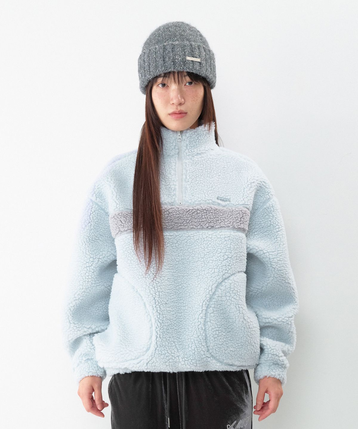 아메스 월드와이드(AMES-WORLDWIDE) COLOR BLOCK FLEECE ANORAK LIGHT BLUE
