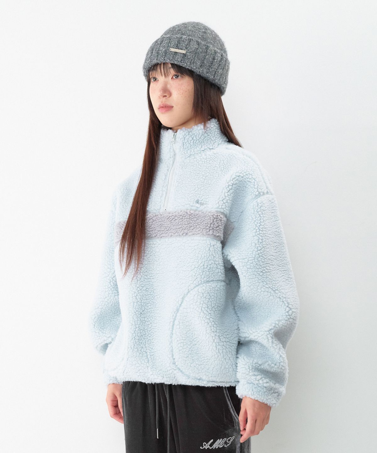 아메스 월드와이드(AMES-WORLDWIDE) COLOR BLOCK FLEECE ANORAK LIGHT BLUE