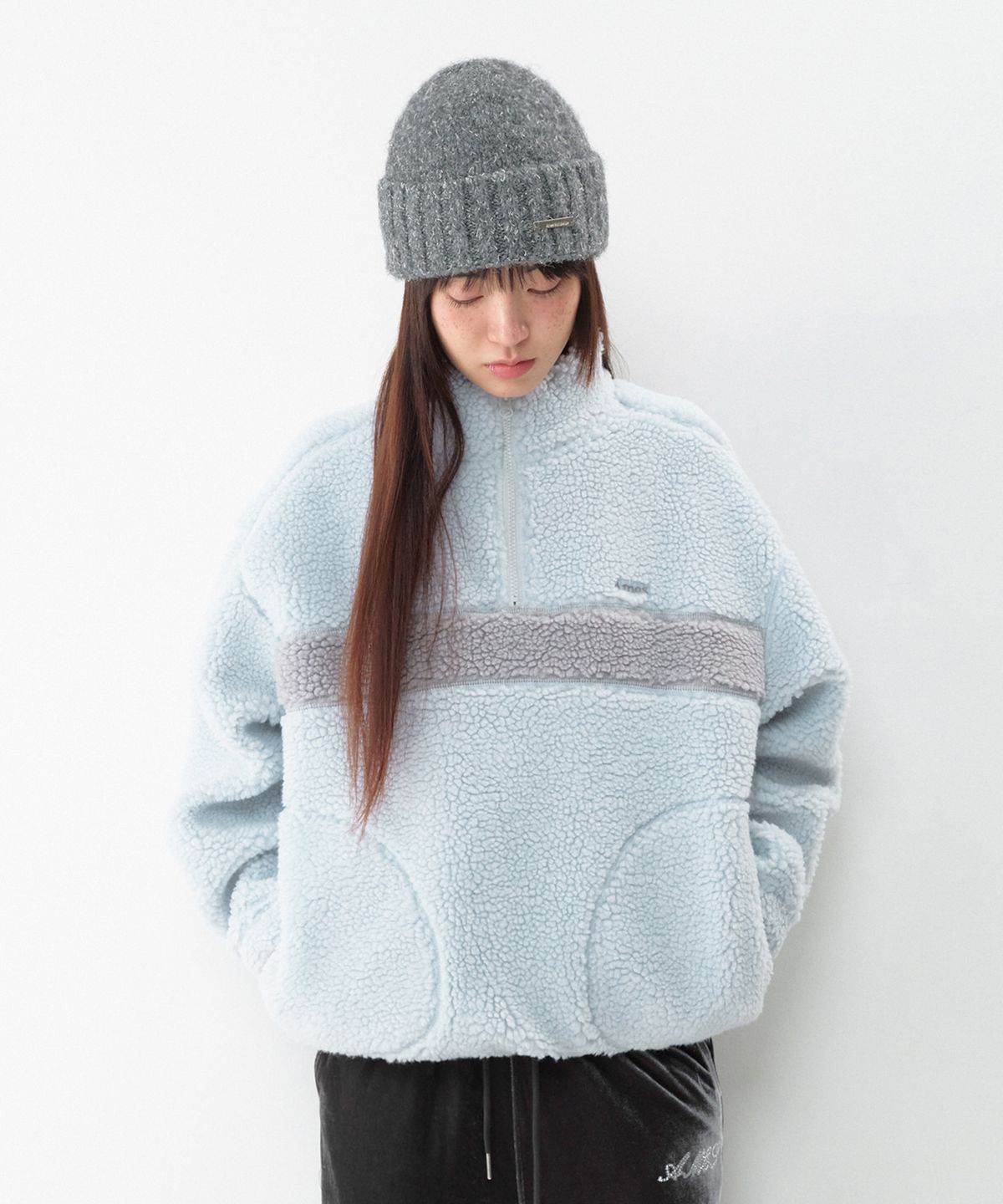 아메스 월드와이드(AMES-WORLDWIDE) COLOR BLOCK FLEECE ANORAK LIGHT BLUE