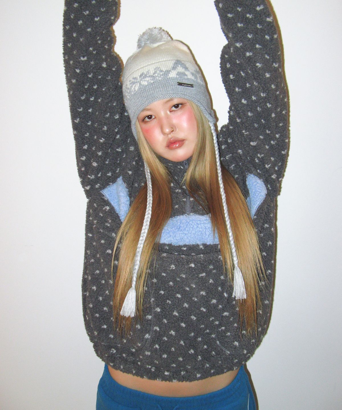 아메스 월드와이드(AMES-WORLDWIDE) COLOR BLOCK FLEECE ANORAK CHARCOAL