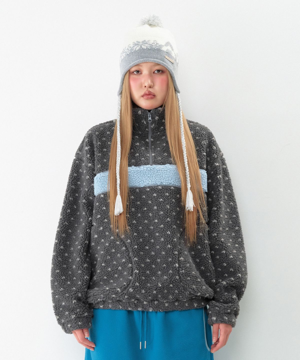 아메스 월드와이드(AMES-WORLDWIDE) COLOR BLOCK FLEECE ANORAK CHARCOAL