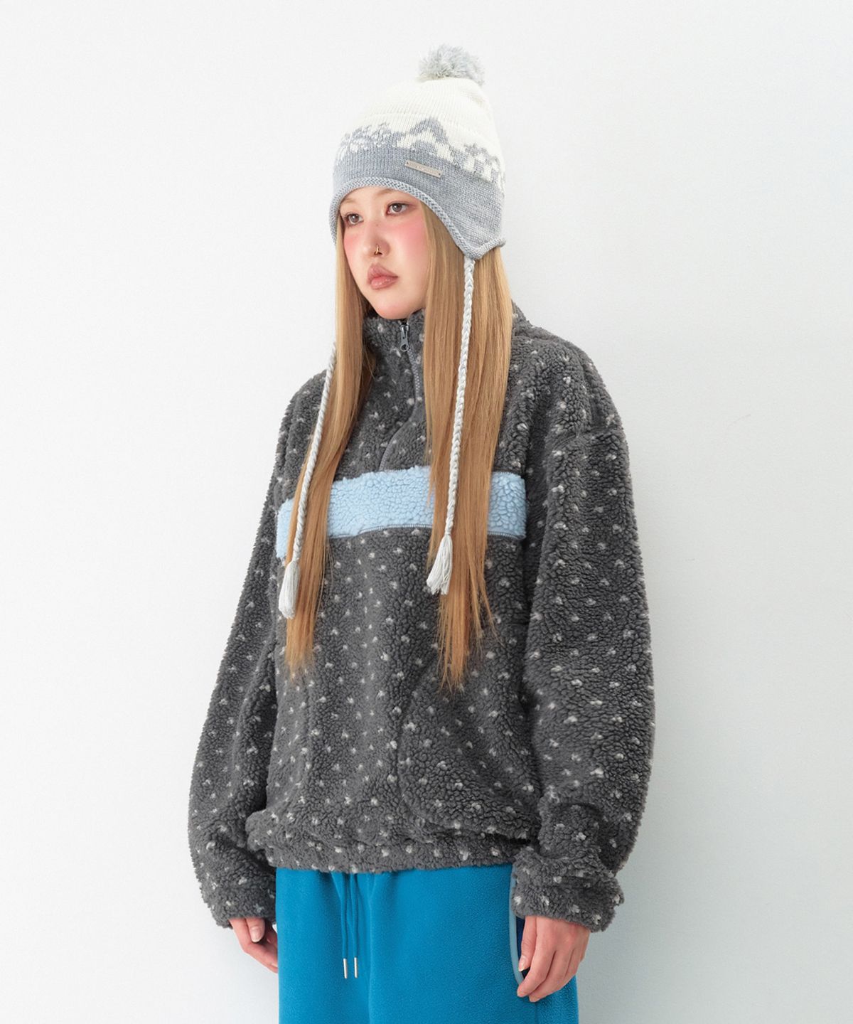 아메스 월드와이드(AMES-WORLDWIDE) COLOR BLOCK FLEECE ANORAK CHARCOAL