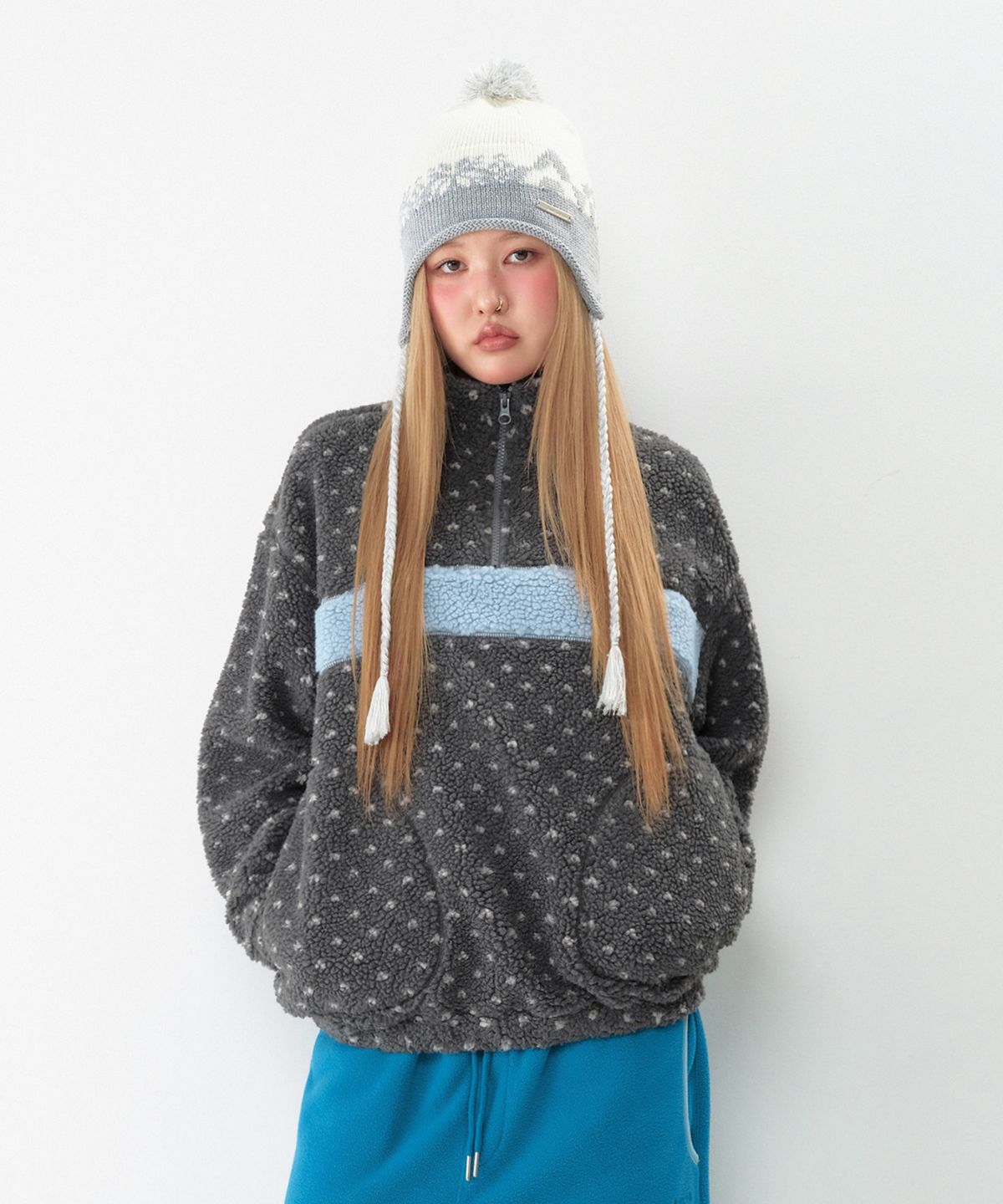 아메스 월드와이드(AMES-WORLDWIDE) COLOR BLOCK FLEECE ANORAK CHARCOAL