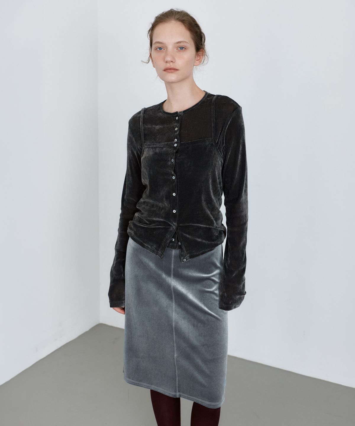 유라고(URAGO) Velvet banding midi skirt