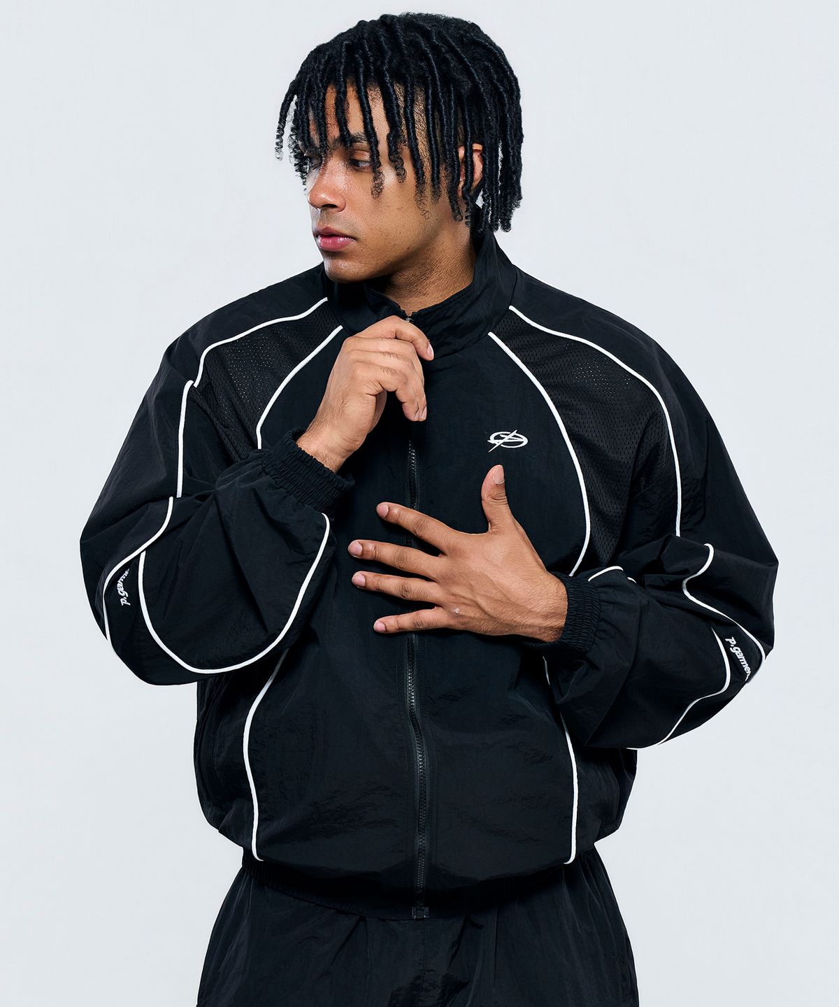 피지컬가먼츠(PHYSICAL GARMENTS) P2650 메쉬 배색 파이핑 바람막이 [블랙]