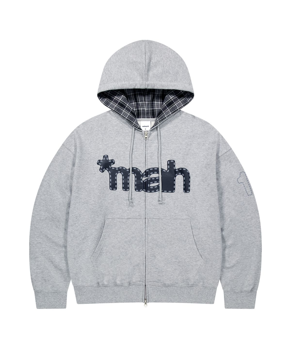 마하그리드(MAHAGRID) [10주년] mah LOGO CHECK ZIP-UP HOODIE[GREY]