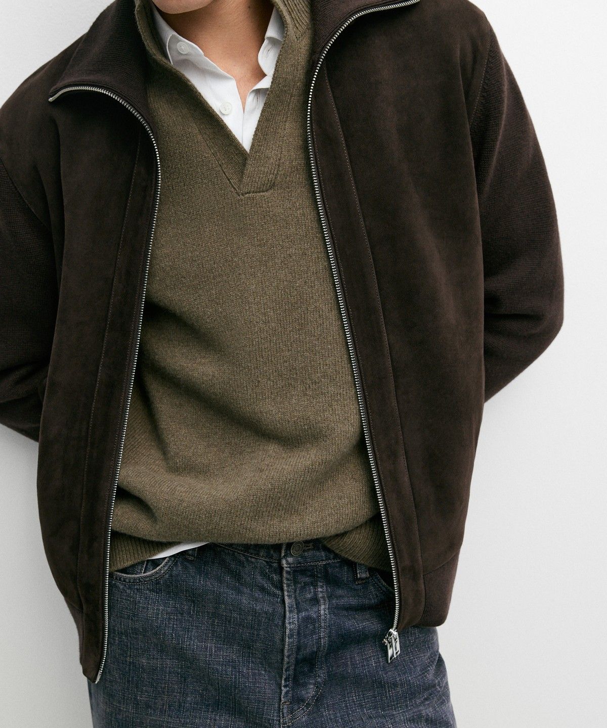 마시모두띠(MASSIMO DUTTI) 믹스 소재 가죽 스웨이드 자켓