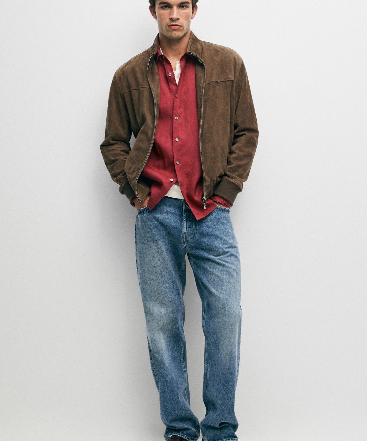 마시모두띠(MASSIMO DUTTI) 가죽 스웨이드 믹스 봄버 재킷