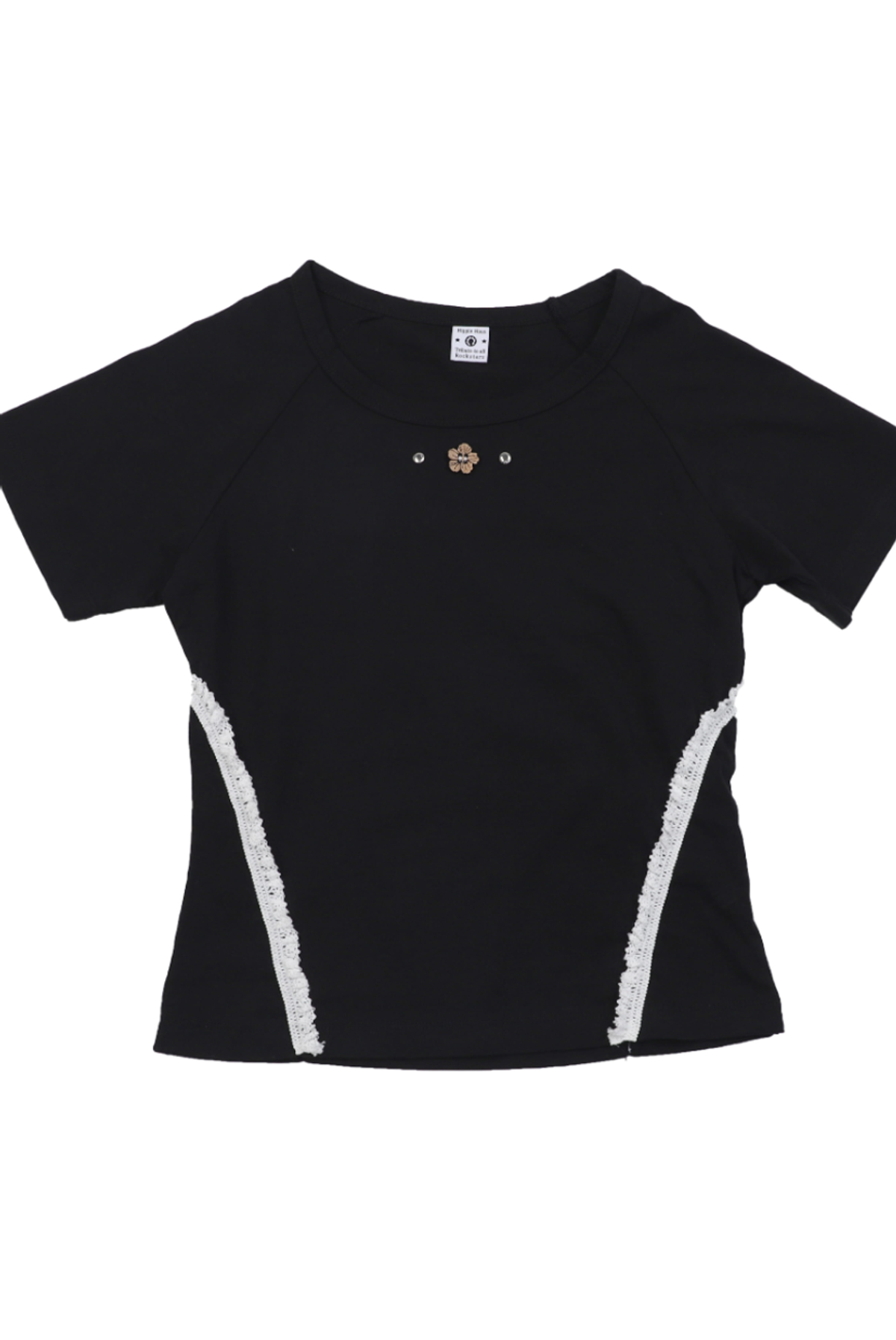 히피하우스(HIPPIE HAUS) Side Lace Tiny Bloom T-shirt_Black