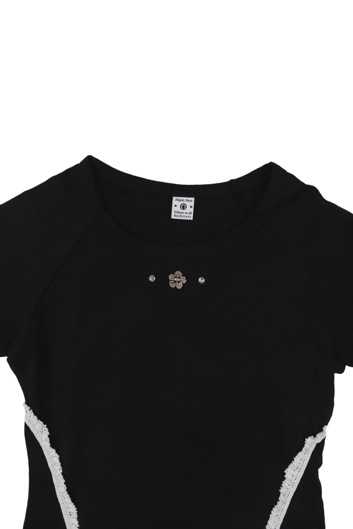 히피하우스(HIPPIE HAUS) Side Lace Tiny Bloom T-shirt_Black