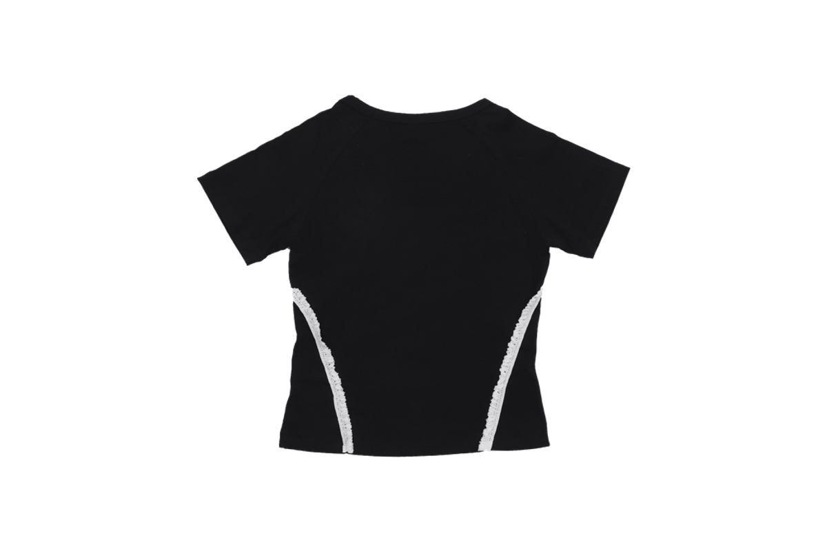 히피하우스(HIPPIE HAUS) Side Lace Tiny Bloom T-shirt_Black